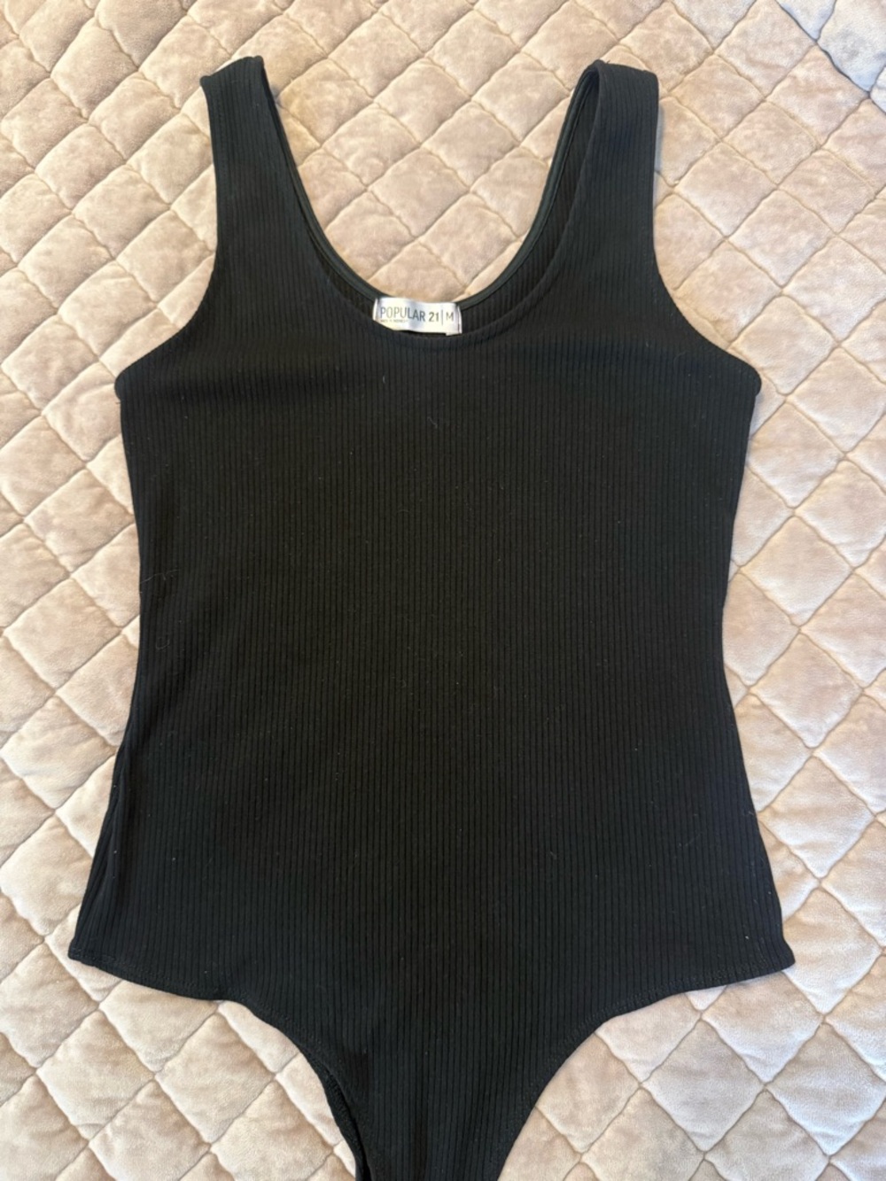 Popular 21 Black Ribbed Scoop Neck Bodysuit